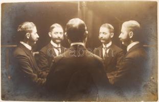 cca 1920 Lux foto (Budapest): Ping-pang szabadalommal védett trükkös tükrös fotó, egy expozícióval több nézőpontból való képi ábrázolás, fotólap, 9x14 cm