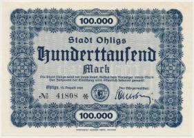 Németország/Weimari Köztársaság/Ohligs 1923. 100.000M városi pénz T:I Germany/Weimar Republic/Ohligs 1923. 100.000 Marks necessity note C:UNC