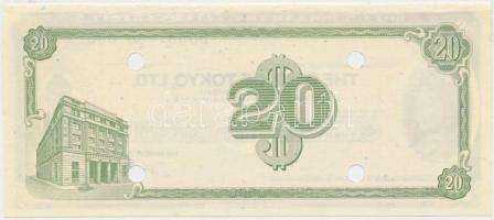 Amerikai Egyesült Államok DN "Tokió Bank" 20$ "SPECIMEN" utazási csekk lyukasztá...
