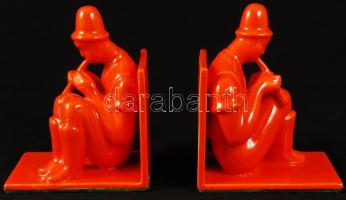 Gorka Géza (1895-1971): Furulyázók, könyvtámasz párban (2db). Repesztett mázas kerámia, egyik restau...