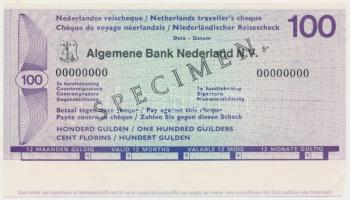 Hollandia DN Általános Holland Bank 100G SPECIMEN utazási csekk T:I- Netherlands ND General Bank Netherlands (Algemene Bank Nederland) 100 Gulden SPECIMEN travellers cheque C:AU