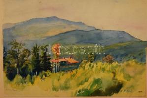 Barta István (1892-1976): Mátraháza. Akvarell, papír, jelzett, 32×47 cm