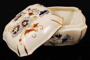 Zsolnay búzavirág mintás ékszeres dobozka, kézzel festett, jelzett, hibátlan, 10,5×9 cm