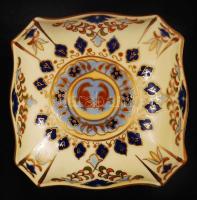 Zsolnay kék-arany mintás ékszeres doboz, kézzel festett, jelzett, hibátlan, 10,5×10,5 cm