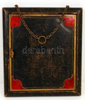 Kihajtható antik szárnyas tükör, falra akasztható, három részes, csiszolt szélekkel, hibátlan, bőr b...