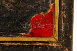 Kihajtható antik szárnyas tükör, falra akasztható, három részes, csiszolt szélekkel, hibátlan, bőr b...