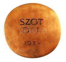 Asszonyi Tamás (1942-): SZOT díj 1974. Bronz plakett, jelzett, eredeti tokjában, d:9 cm