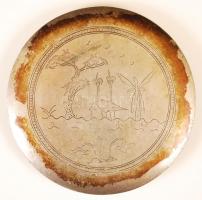 Antik ezüst (Ag.) púdertartó, távol keleti életképpel, jelzés nélkül, d:8 cm, bruttó:81 g