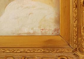 Olvashatatlan jelzéssel: Fejkendős nő. Olaj, fa, antik keretben, 29×17 cm