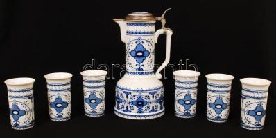 Kobalt kék mintás hatszemélyes porcelán ivószett kancsóval
