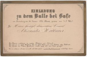 1876 Meghívó a Hofburgban rendezett udvari bálra / Invitation for the royal ball in the Hofburg 18x12 cm