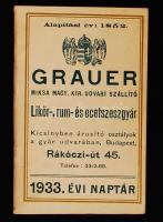 1933 Grauer likőr, rum és ecetszeszgyár naptára
