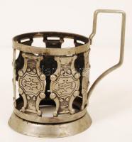 Dekoratív fém teás csésze, üveg betét nélkül, 3 db fém tálca összesen: 8 db