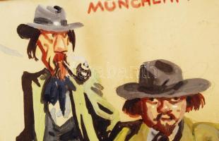 Pólya Tibor (1886-1937): Müncheni típusok. Vegyes technika, papír, jelzett, üvegezett keretben 37×26...