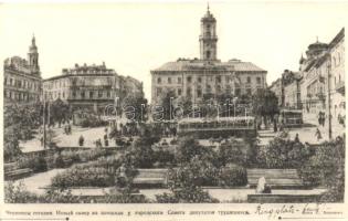 Chernivtsi, Czernowitz; City Council of People's Deputies, square, new park, tram