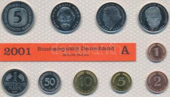 Németország 2001. 1pf-5M (10xklf) forgalmi sor laminált tokban T:PP Germany 2001. 1 Pfennig - 5 Mark (10xdiff) coin set in laminated foil packing C:PP