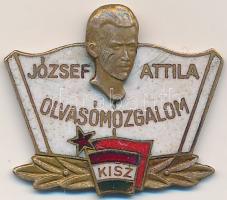 ~1975. "József Attila Olvasómozgalom" bronz fokozata, zománcozott "KISZ" kitűző T:2- (tű letört)