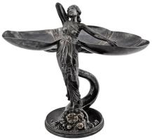 WMF szecessziós figurális asztali kínáló, ezüstözött alpakka, jelzett, m:24 cm, 17×29 cm/ WMF art noveau holder, silver plated alpacca, signed