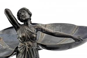 WMF szecessziós figurális asztali kínáló, ezüstözött alpakka, jelzett, m:24 cm, 17×29 cm/ WMF art no...