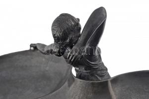 WMF szecessziós figurális asztali kínáló, ezüstözött alpakka, jelzett, m:24 cm, 17×29 cm/ WMF art no...