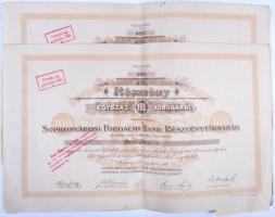 Sopron 1918. Sopronvárosi Forgalmi Bank Részvénytársaság részvénye 100K-ról, szelvényekkel, bélyegzésekkel (2x) sorszámkövetők T:II-,III