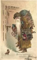 Christmas, Santa Claus, golden decoration Emb. litho (pinhole)