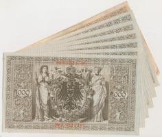 Német Birodalom/Császárság 1910. 1000M (7x) hat- és hétjegyű sorszám, piros pecsét, közte 4db egyugr...