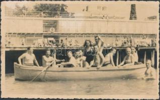 1947 Abbazia, Slatina beach, bathing people group photo - 3 old postcards