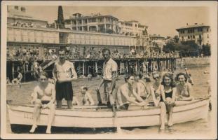 1947 Abbazia, Slatina beach, bathing people group photo - 3 old postcards