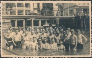 1947 Abbazia, Slatina beach, bathing people group photo - 3 old postcards