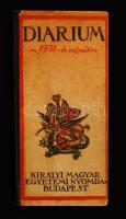 Diarium, azaz előjegyzési naptár az 1931-ik évre. Kiadja a Királyi Magyar Egyetemi Nyomda, Budapest. Kicsit kopott félvászon kötésben, jó állapotban.