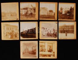 cca 1890-1914 10 db fotó, főleg Oroszországból (Szentpétervár, Moszkva, Nyizsnyij Novgorod, stb.), 1 budapesti képpel; nagyrészt feliratozva, egységesen 7,5×7,5 cm