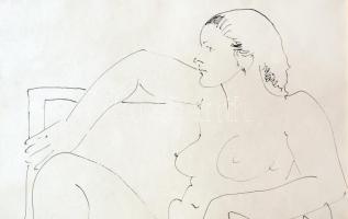 László Gyula (1910-1998): Ülő női akt. Tus, papír, jelzett, paszpartuban, 30×22  cm