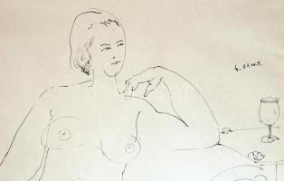 László Gyula (1910-1998): Női akt fotelban . Tus, papír, jelzett, paszpartuban, 30×22  cm