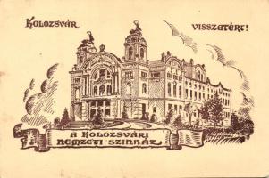 Kolozsvár, Nemzeti színház / theatre 'vissza' So. Stpl