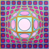 Victor Vasarely (1908-1997): Vega ZETT-4. Szitanyomat,  papír, jelzett, számozott (110/84), 35×34 cm