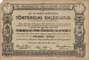 1916 Új nyári időmérés történelmi emléklapja, kiadja Károlyi György / New Hungarian Daylight saving time memorial card, propaganda (EM) (non PC)