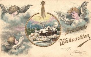 1899 Christmas, angels, golden decoration Emb. (EK)