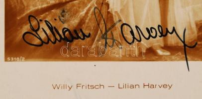 cca 1926-1939 Lilian Harvey (1906-1968) angol énekes, színésznő aláírása egy saját magát és Willy Fr...