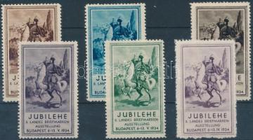 1934 Jubilehe II. Országos Bélyegkiállítás német nyelvű levélzáró sor, 6 db érték