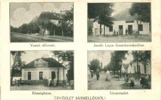Sármellék, vasútállomás, Jandli Lajos üzlete, Községháza, utca (Rb)