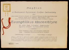 1934 Bp., meghívó a Budapesti Egyetemi Luther Szövetség Evangélikus táncestélyére. A védnökök és a tisztviselők névsorával.