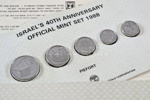 Izrael 1988. 1A-1/2S (5xklf) piefort sor dísztokban T:PP  Israel 1988. 1 Agora - 1/2 New Sheqel (5xdiff) piefort coins in paper case C:PP  Krause PPS8