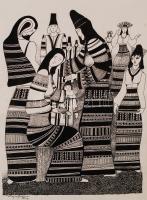 Lajos Ferenc (1912-1998): Beavatás. Tus, papír, jelzett, 35×25 cm