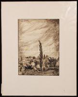 Lajos Ferenc (1912-1998): Vihar. Tus, papír, jelzett, 29×21cm