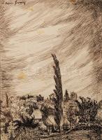 Lajos Ferenc (1912-1998): Vihar. Tus, papír, jelzett, 29×21cm