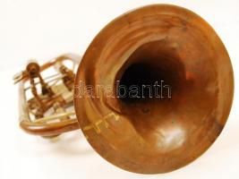 cca 1940 csehszlovák trombita, javításra szorul, több helyen horpadt, réz, h:49 cm / Trumpet