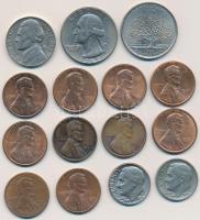 Amerikai Egyesült Államok 1964-2002. 15db-os vegyes fémpénz tétel T:vegyes
USA 1964-2002. 15pcs of m...