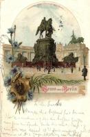 1898 Berlin, Denkmal Kaiser Wilhelm der Grosse / statue, coat of arms, floral litho (b)