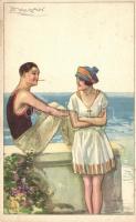 Italian art postcard, couple at the beach, Anna & Gasparini 462-6 s: Mauzan (EK)